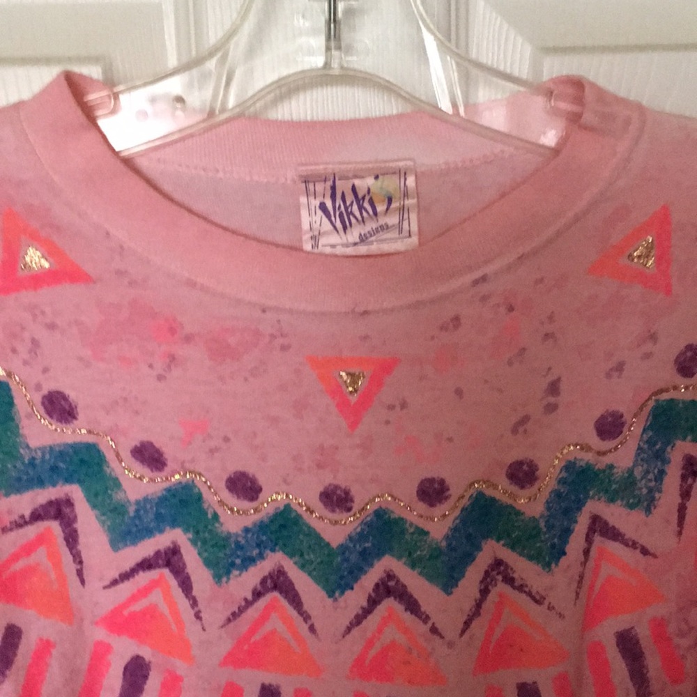 Vikki's Designs Vintage Cotton Top Long Sleeve Pink Hand Painted - Picture 3 of 11